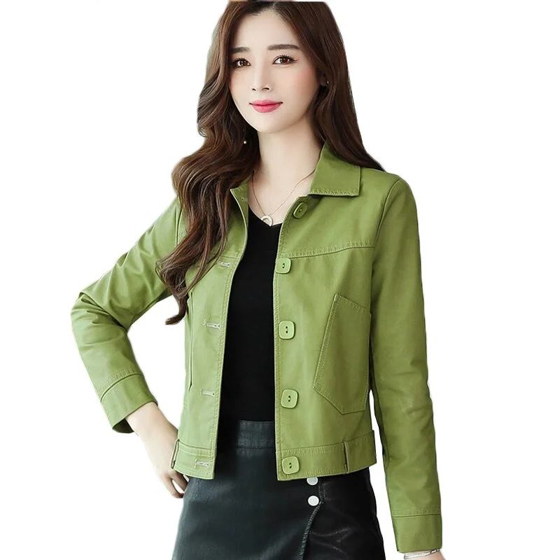 Fashion Women PU Leather Jacket Coat Long Sleeve Lapel Single Breasted Motorcycle Jacket Short Coat For Women's Clothing AH682