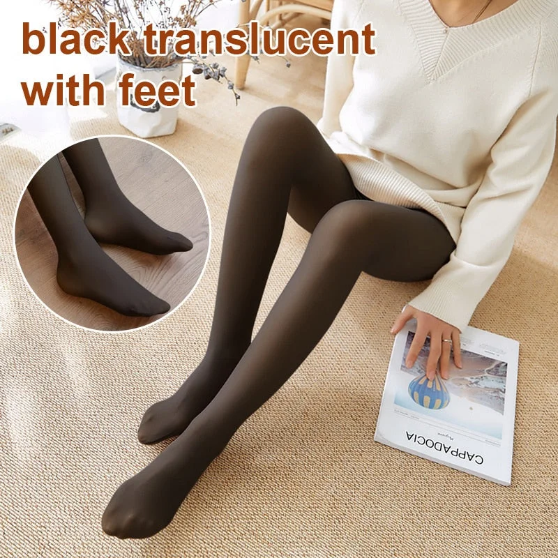 Winter Warm Leggings Sexy Slim Translucent Pantyhose Nylon Tights High  Waist Elastic Thick Wool Sock Pants Women Thermal Legging