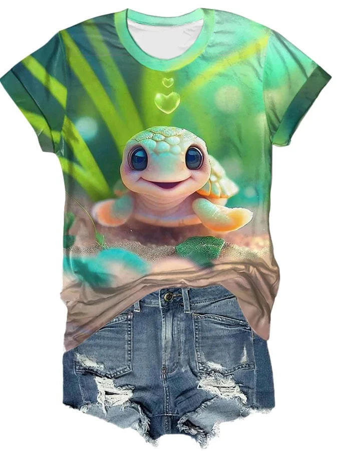 🔥Buy 3 Get 10% Off🔥Vintage Cute Sea Turtle Print T-Shirt