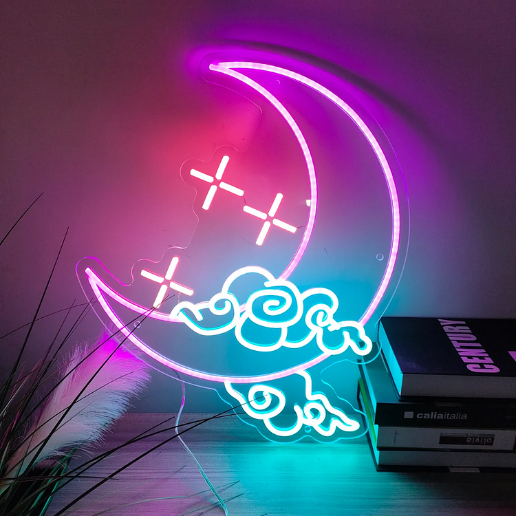 Moon Cloud Star Neon Sign Custom Handmade Art Neon Light White Vibes for Wall Decor Personalized LED Neon Light