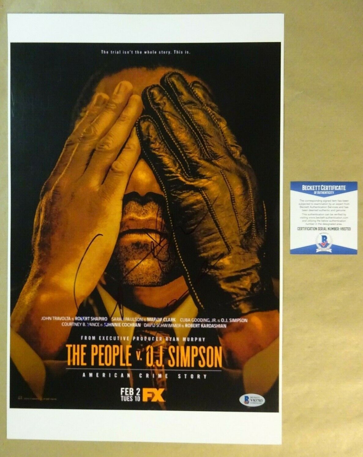 Signed JOHN TRAVOLTA COURTNEY VANCE The People V OJ Simpson 11x17 BECKETT COA