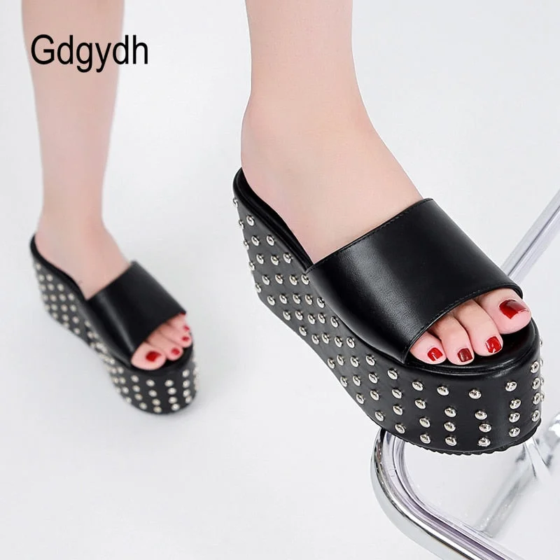 Gdgydh Sexy Rivet Brand Design Comfy Walking Sandals Women Gothic Style Extreme Platform Heel Outdoor Slippers Thick Bottom