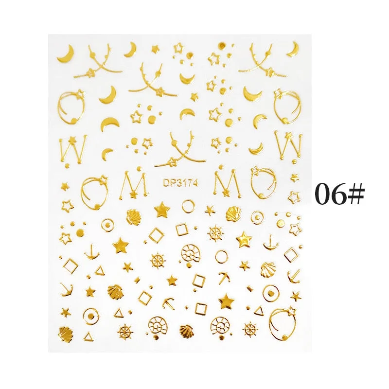 1 Sheet Bronzing Abstract Color Block 3D Nail Sticker Art Letters Design Transfer Sliders Paper DIY Manicuring Wraps