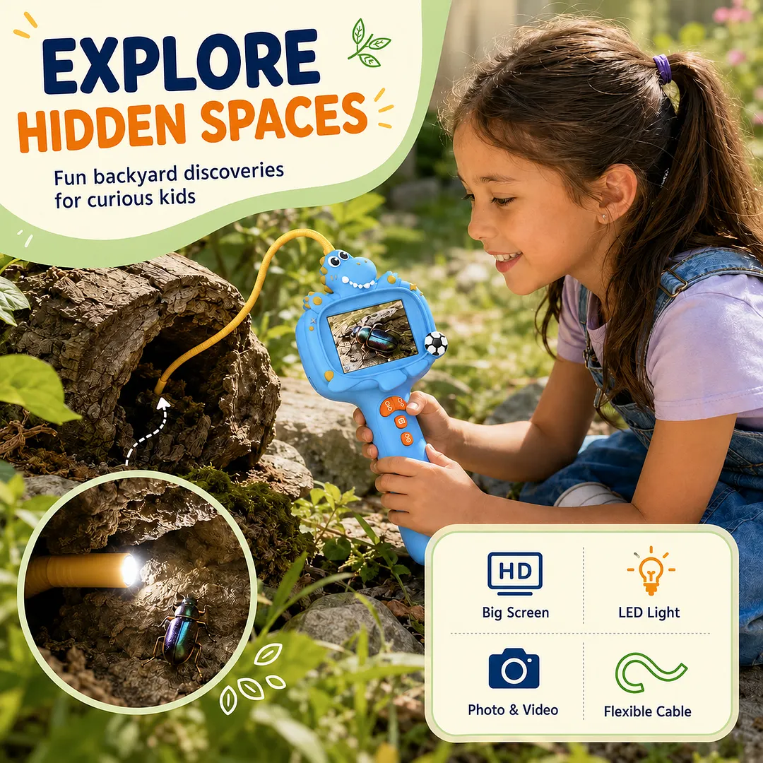 BEBANG Borescope Camera with Light for Kids, Snake Scope Camera for Outdoor Camping Nature Exploration