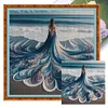 (Multi Style)Girl In Beach Skirt-Full Embroidery 3 Strands 11CT Stamped Cross Stitch-40*40CM