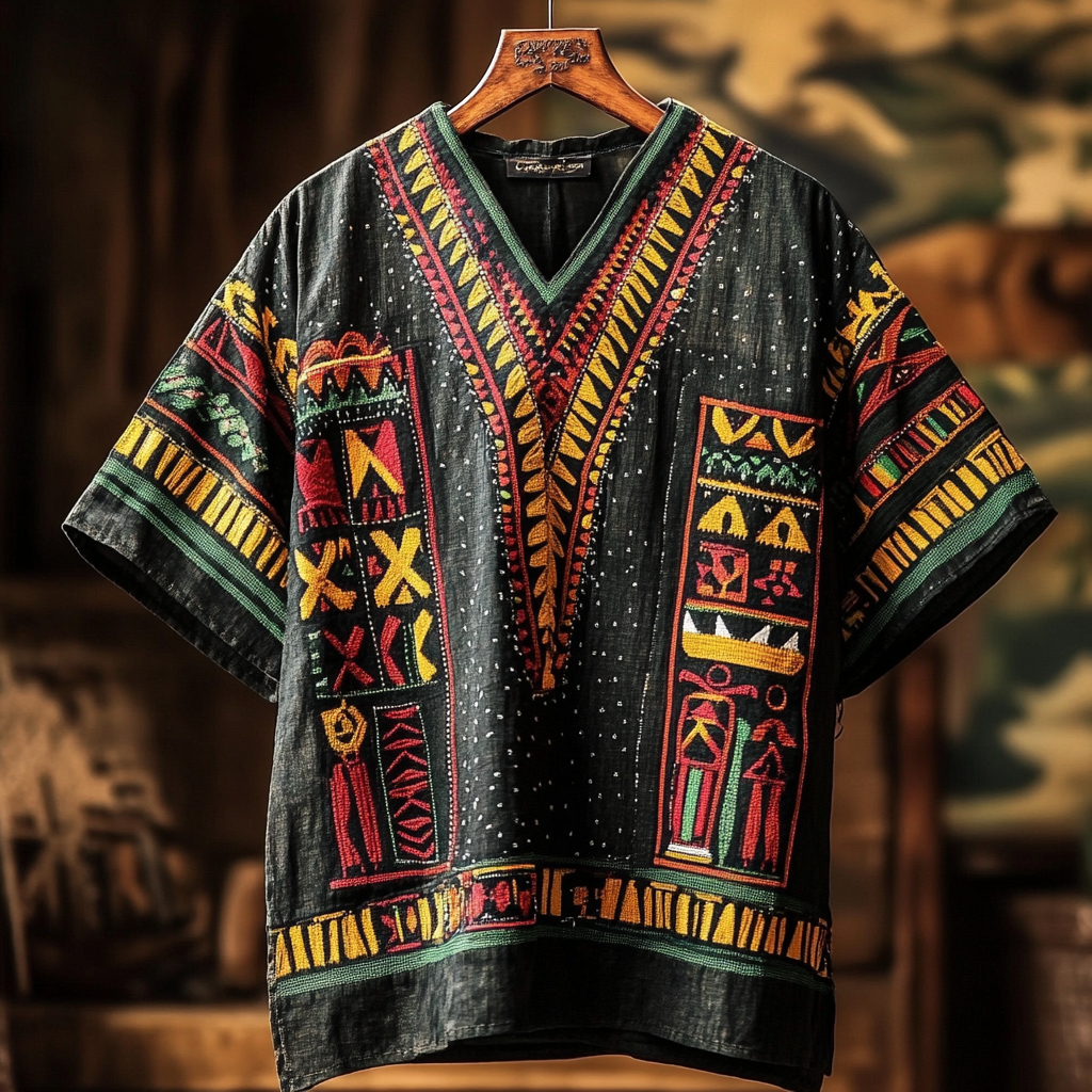 Men's African Juneteenth Ethnic Geometric Art Linen T-shirt