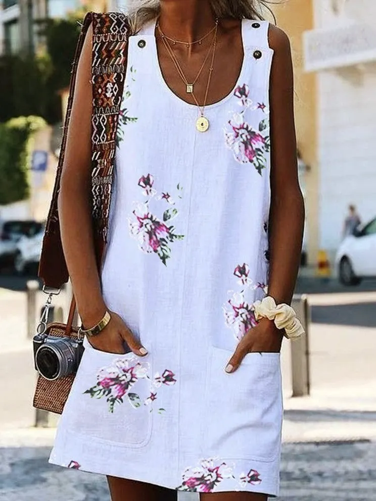 Women Sleeveless Scoop Neck Floral Printed Midi Dress