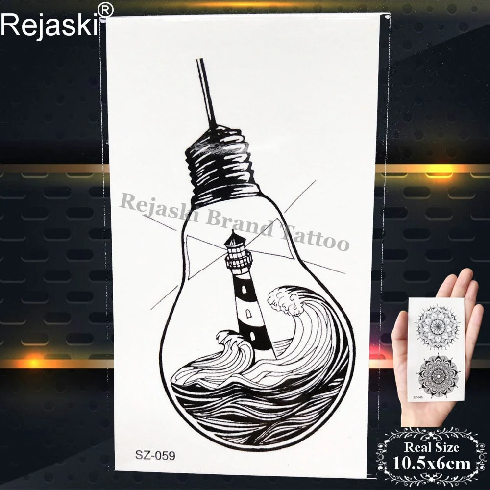 Rejaski Black Temporary Tattoo Stickers Women Iceberg Arm Geometry Waterproof Tatoos Men Mountain Fake Tattoo 3D Summer Style