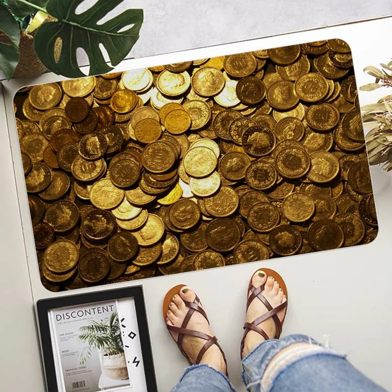 Nigikala Bitcoin Gold And Money Printed Flannel Floor Mat Bathroom Decor Carpet Non-Slip For Living Room Kitchen Welcome Doormat