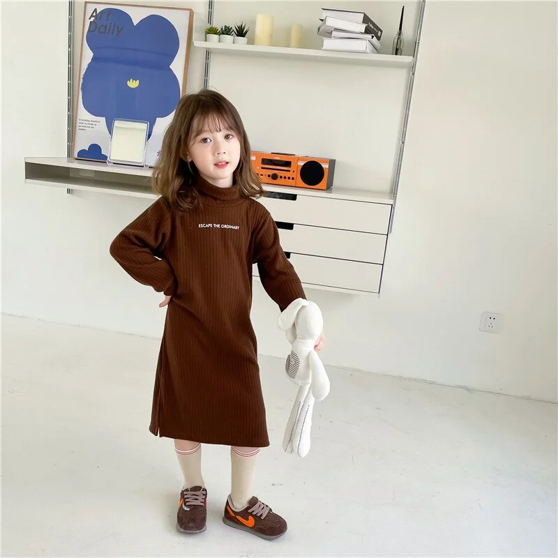 Girls Winter Dress Turtleneck Baby Girl Long Dress for Spring Clothing Casual Dress Fashion Korea Style Kids Clothes Drop Ship