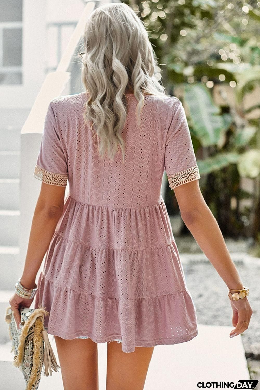 Contrast Short Sleeve Tiered Blouse