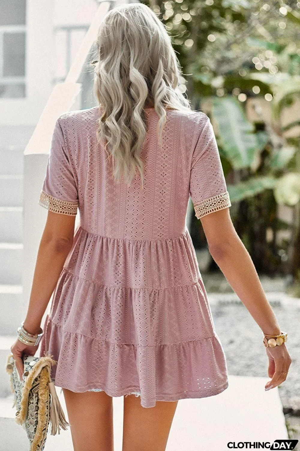Contrast Short Sleeve Tiered Blouse