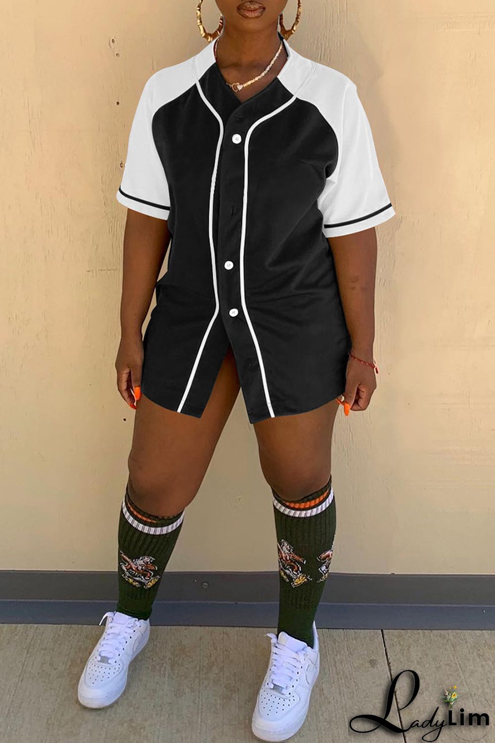 Black Fashion Casual Solid Split Joint V Neck Tops