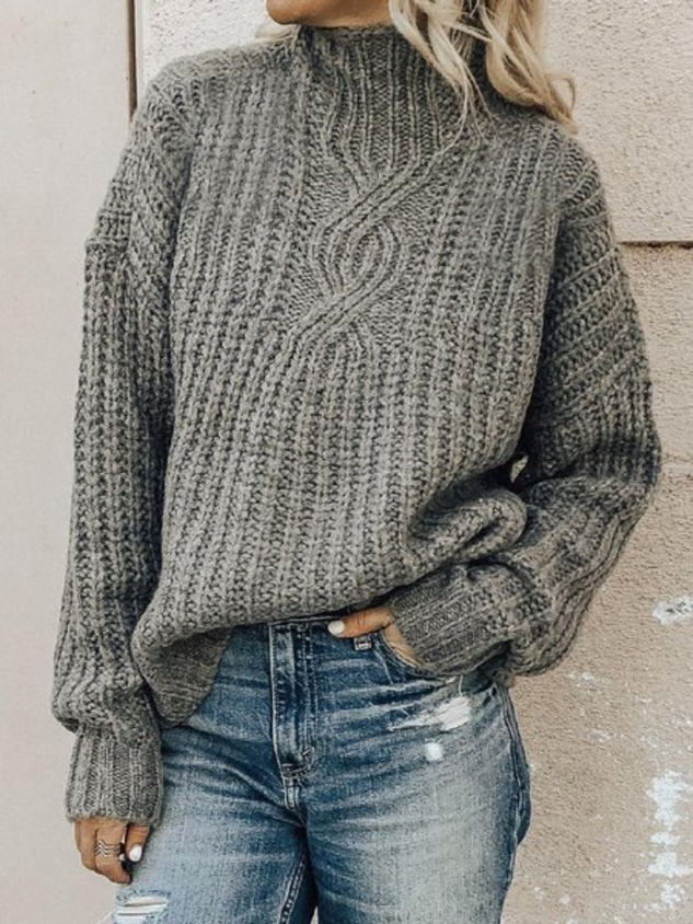 Women Long Sleeve Turtleneck Cotton-blend Tunic Sweater Knit Jumper