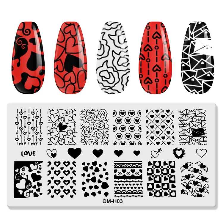 Nail Stamping Plate with Heart Patterns