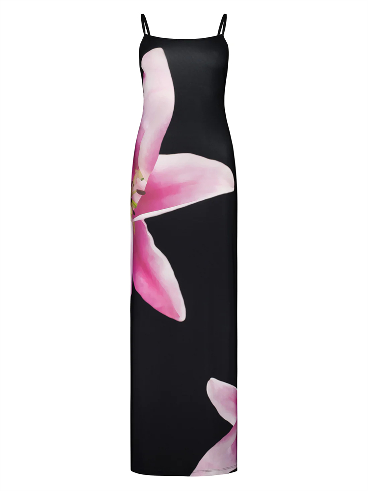 Ootddress Contrast Spaghetti Slim Maxi Dress Female Printed Off-Shoulder Fashion Holiday Beach Dress Patchwork Summer Party Dress