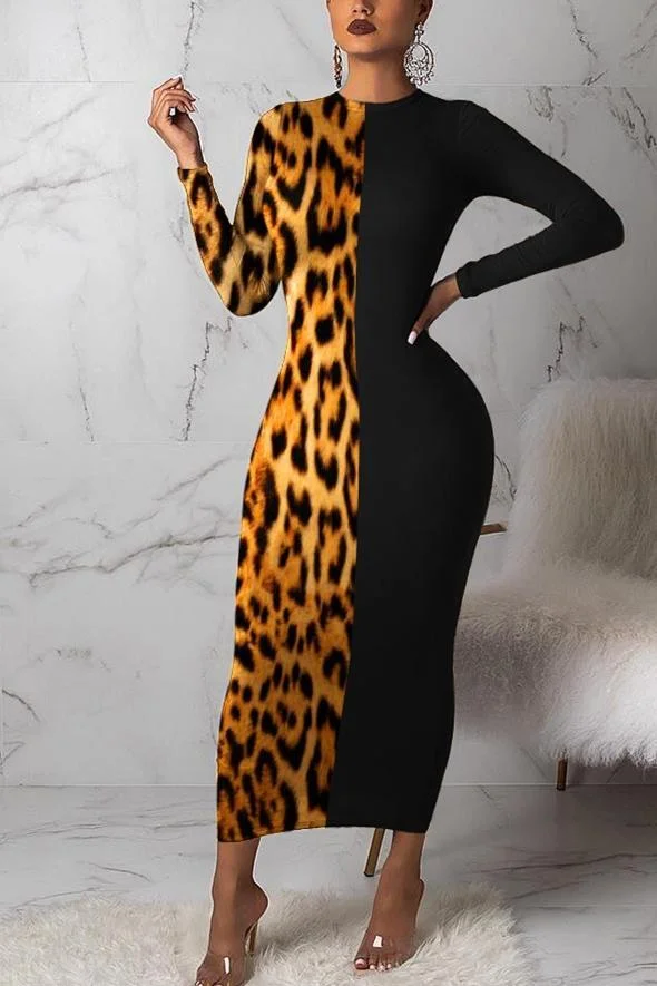 Fashion Sexy Leopard Round Neck Dress