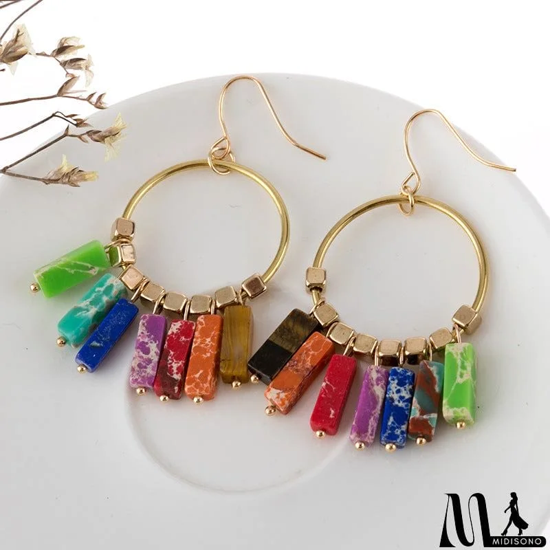 MidiSono - Multicolored Stone Dangle Earrings