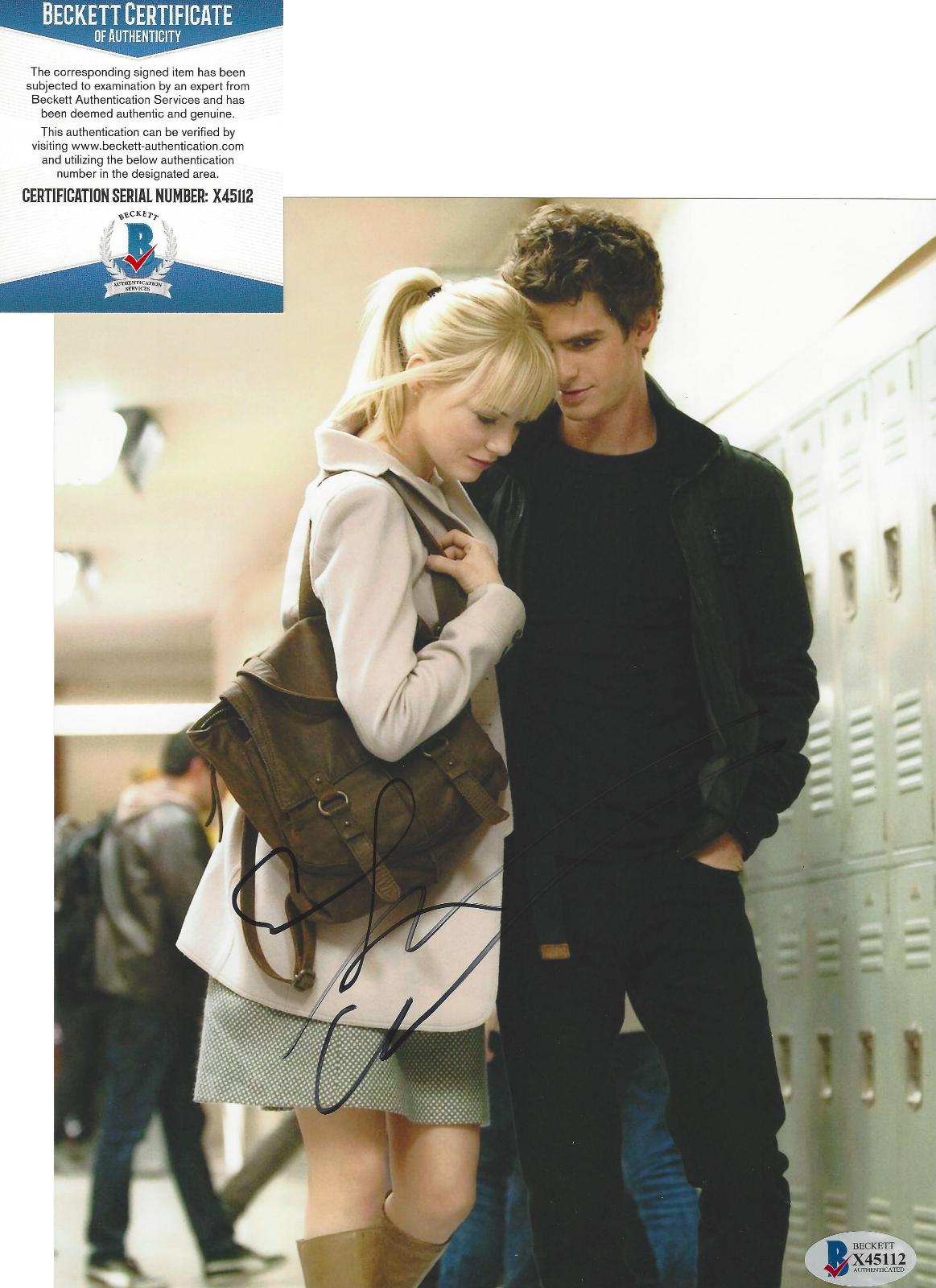 EMMA STONE & ANDREW GARFIELD SIGNED SPIDER-MAN SIGNED 8x10 Photo Poster painting BECKETT COA BAS