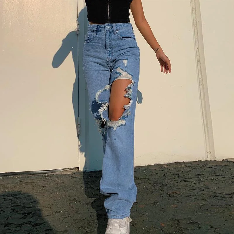High waist holes trousers