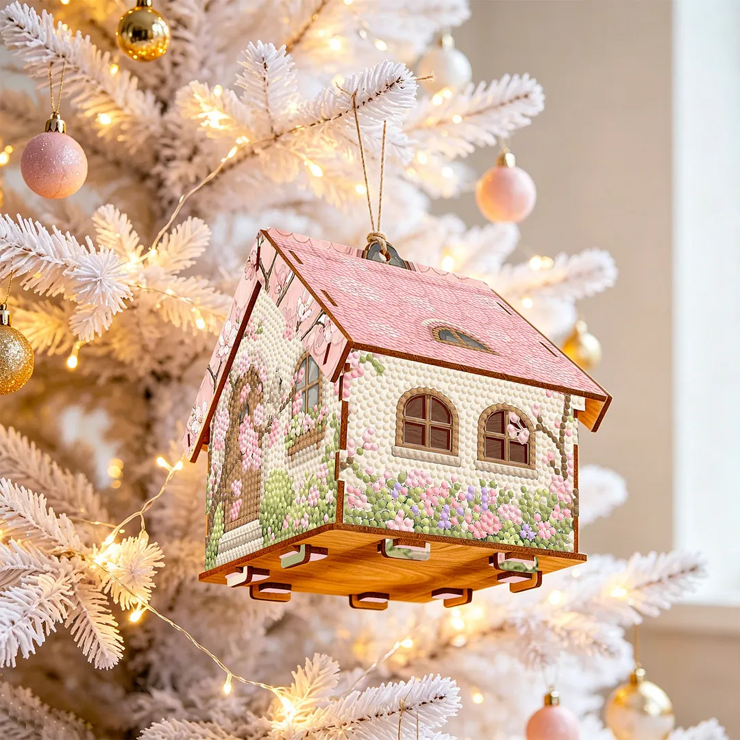 DIY Wooden House Diamond Art Painting Kit for Adults Home (Pink House)