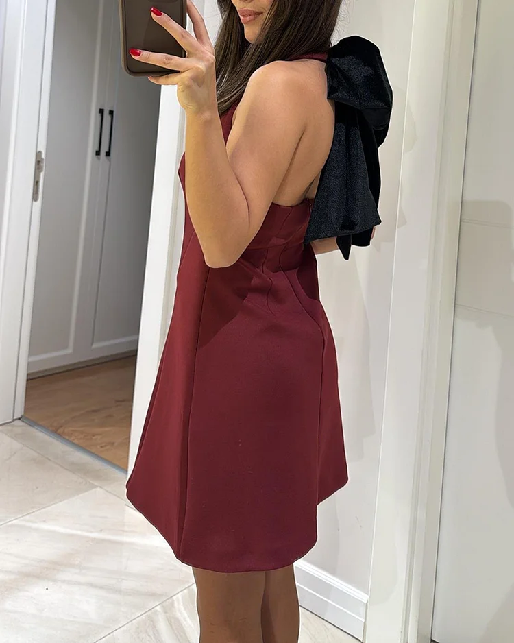Women's contrast color back bow party skirt
