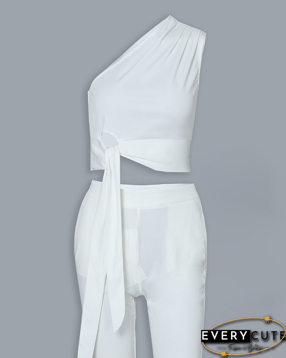 One Shoulder Tied Detail Top & High Waist Pant Sets