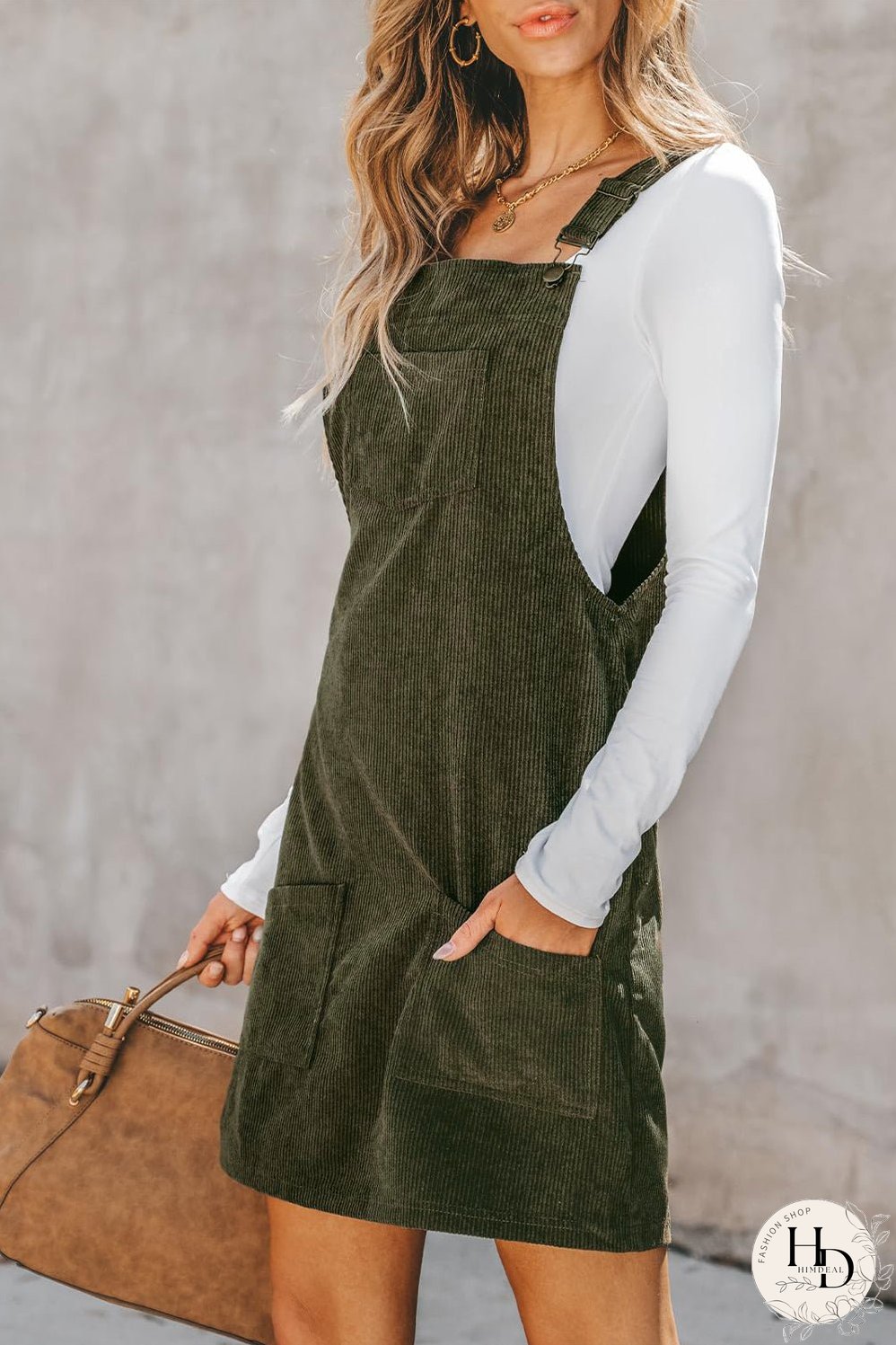 Women's Olive Green Corduroy Mini Dress