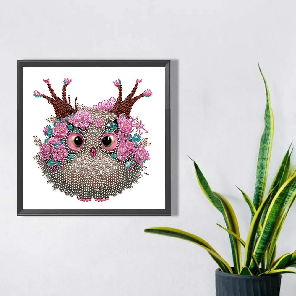 Special Shape Diamond Painting 30*30cm - Owl With Flowers