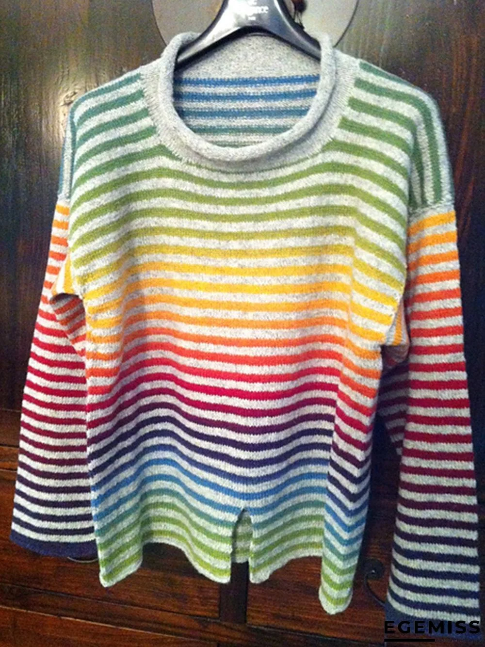 Casual Vintage Crew Neck Knitted Striped Shirts & Tops | EGEMISS