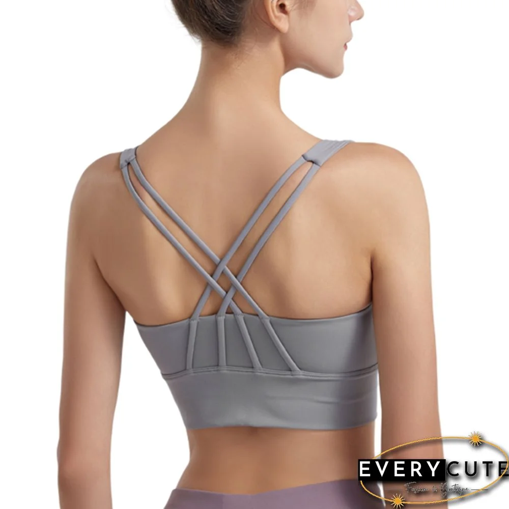 Light Grey Criss-cross Back Shockproof Sports Bra