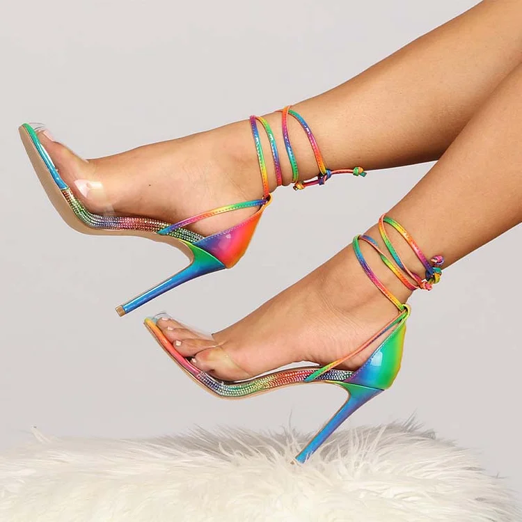 Multicolor Gradient Wrapped Pumps Women'S Peep Toe transparent Shoes Wedding Stiletto Heels |FSJ Shoes