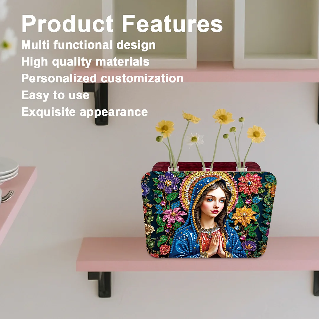 Lady DIY Flower Vase Wooden Double Sided Desktop Diamond Art Kit for Home Decor