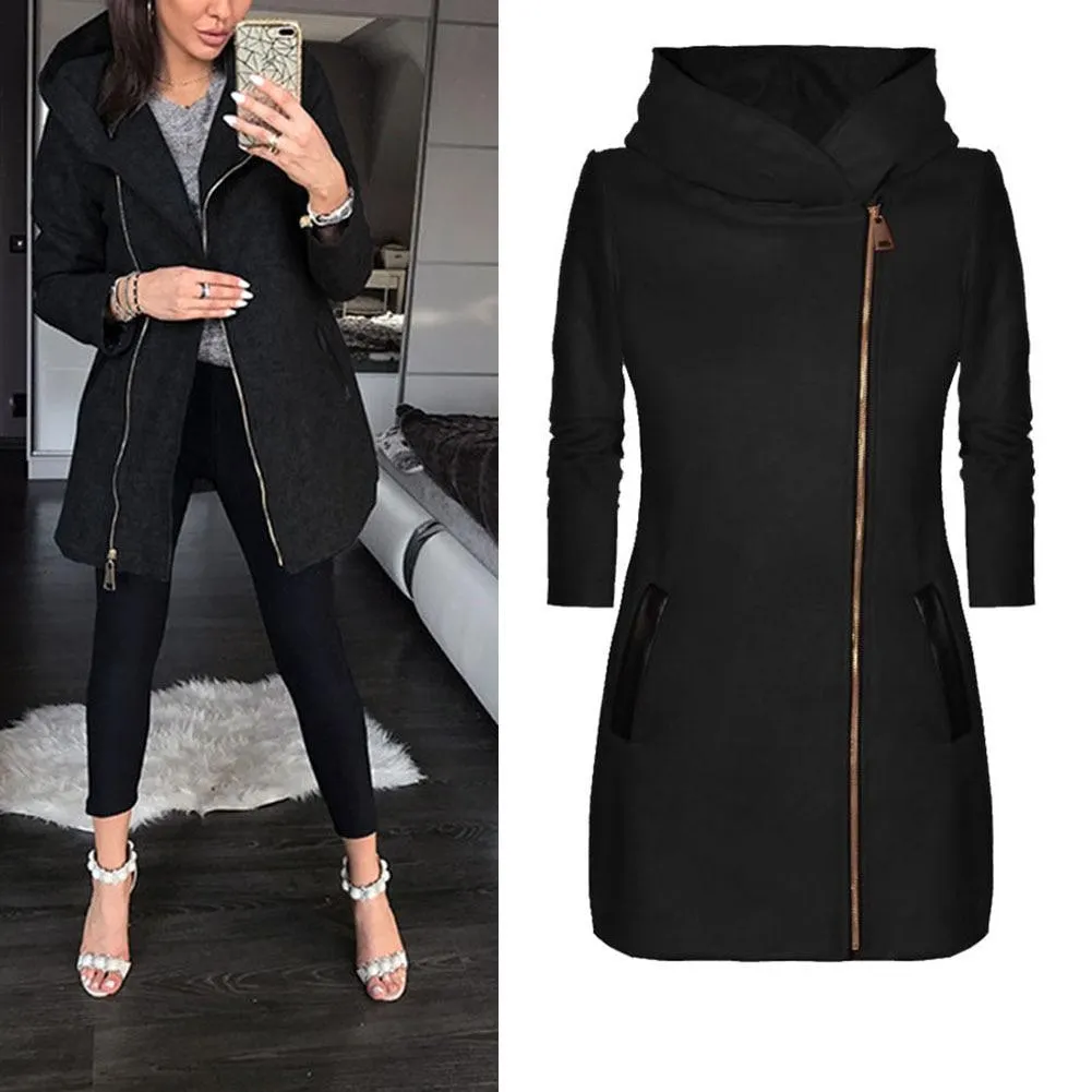 Autumn Winter Plus Size Fashion Women Coat Solid Color Long Sleeve Hooded Jacket Coat Outerwear Long Section Women's Coat gifts
