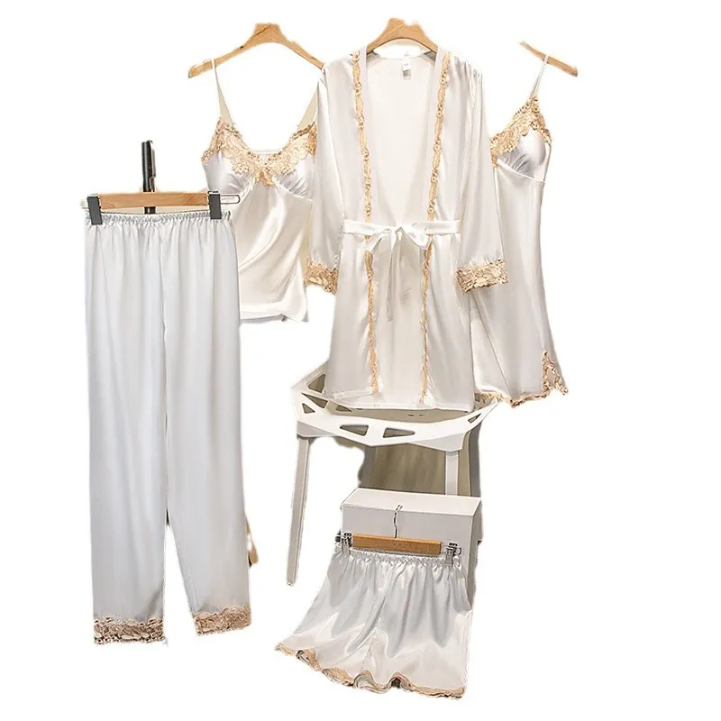 Churchf New Pajamas With Bra Pads Gold Lady With Five Pieces Of Thin Homewear