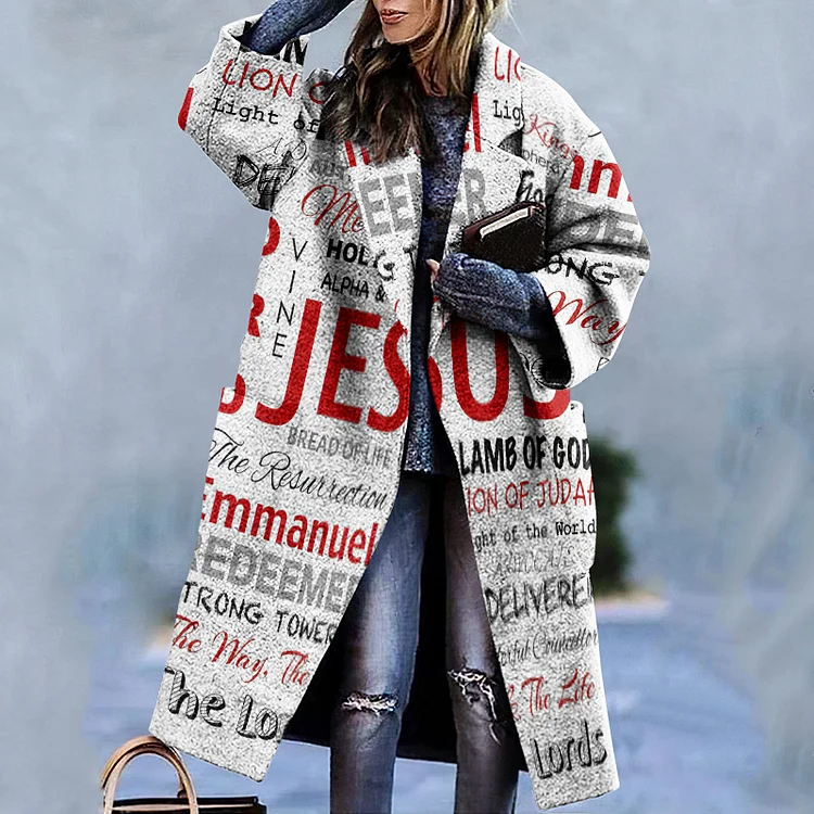 Fashion Letter Print Lapel Long Sleeve Coat