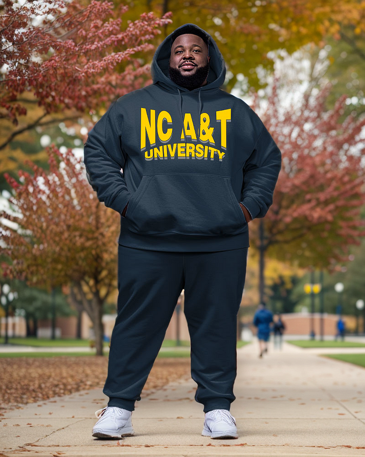 Men's Plus Size NC A&T University Style Hoodie and Sweatpants Two Piece Set