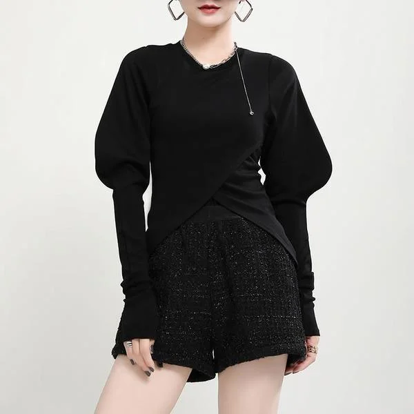 New Leg of Lamb Sleeve Fashion Women Elegant O Neck Pullover All-match Top