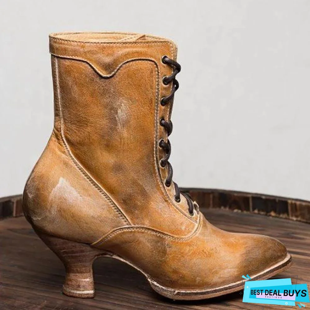 Lace-Up Winter Low Heel Women Boots