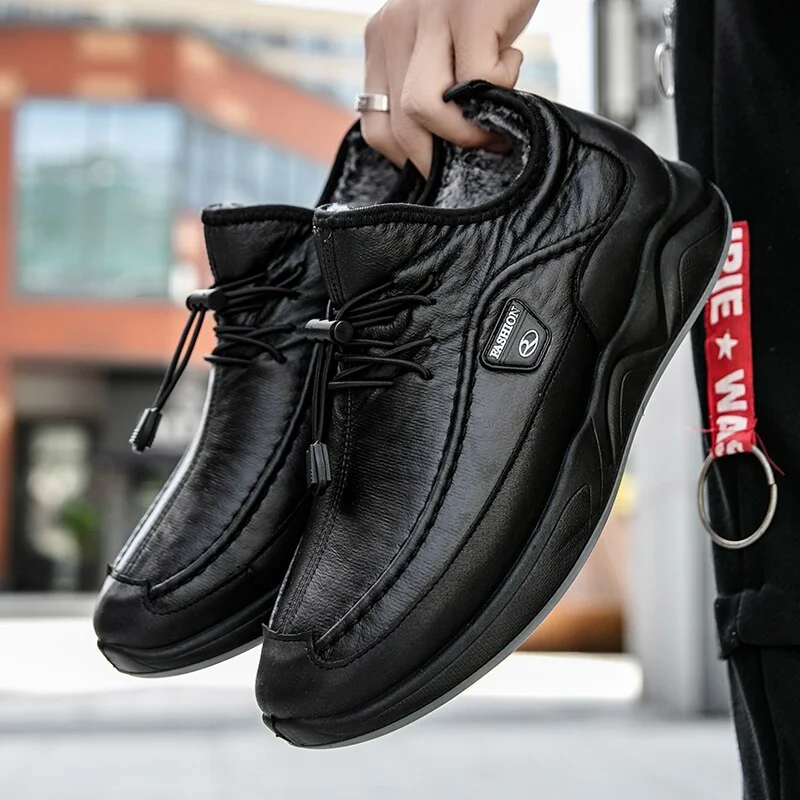 Yyvonne Men's Sneakers Leather Casual Shoes Waterproof Outdoor Soft Bottom Walking Sneaker Plush Warm Men Winter Shoes Zapatos De Hombre