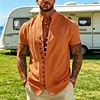 Linen Men's Short Sleeve Button-Up Shirt with Open Front Design for Summer Beach Wear by Inlyline