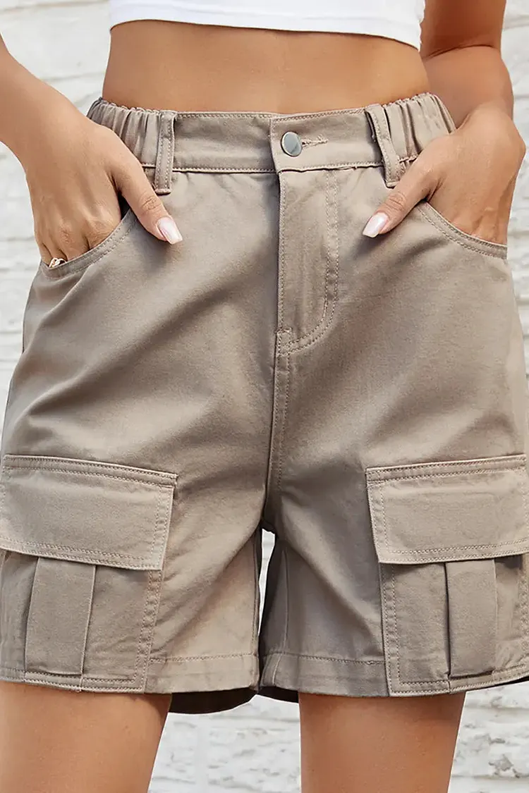 Washed Elastic Utility Denim Shorts