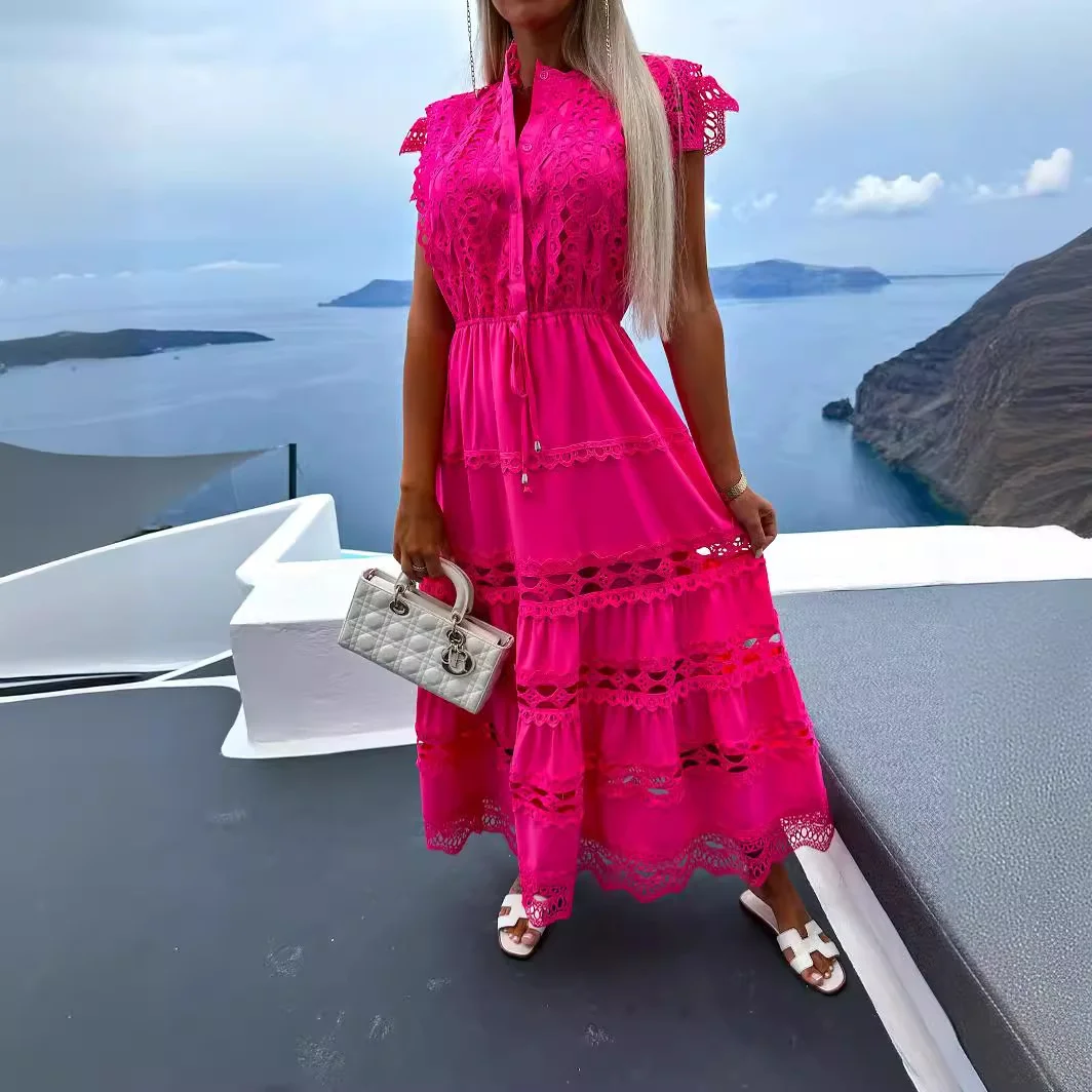 Uveng Uveng Women's New Fashion With Waist Lace Splicing Long Dress