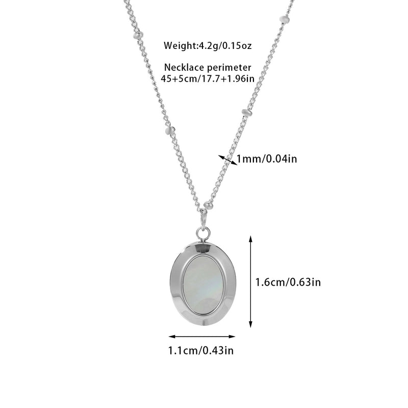 Casual Minimalist Oval Titanium Steel Shell Inlay Pendant Necklace