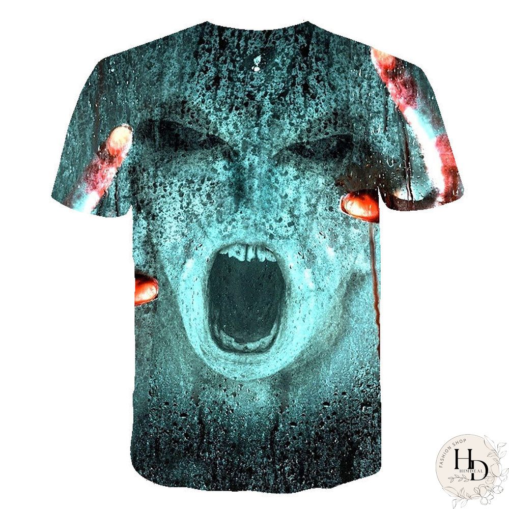 Summer Streetwear Scary Man Male 3D Print Creative Character Casual Shirt Plus Size Short Sleeve Tees Tops Clothing