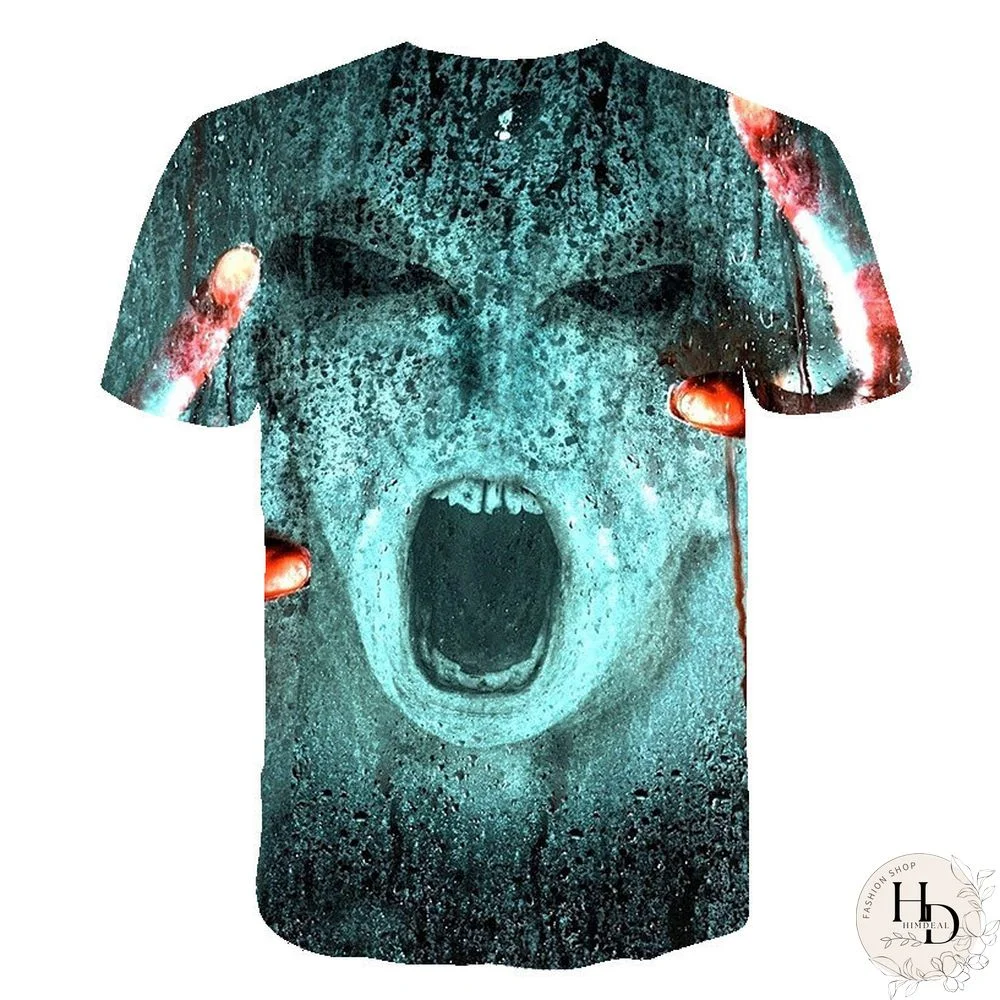 Summer Streetwear Scary Man Male 3D Print Creative Character Casual Shirt Plus Size Short Sleeve Tees Tops Clothing