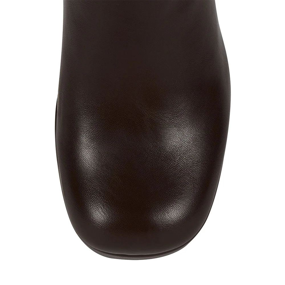 Brown Square Toe Chunky Heel Knee High Platform Boots with Buckle