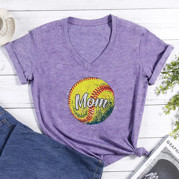 Softball mom V-neck T Shirt-Annaletters