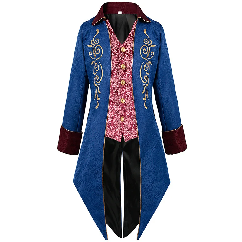 Blue Halloween Tuxedo Medieval Retro Mid-length Punk Men's Coat Novameme