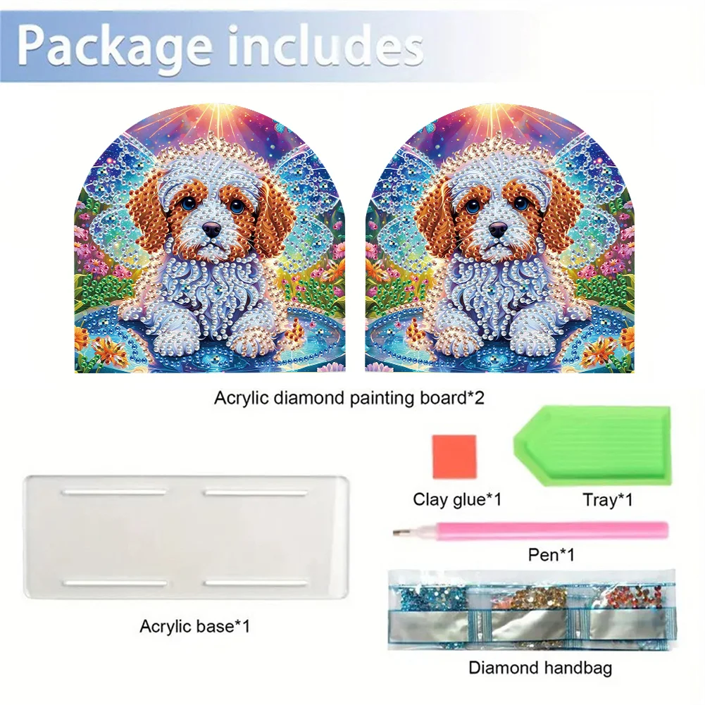 5D DIY Acrylic Dog Diamond Art Painting Napkin Holder Set Home Decor